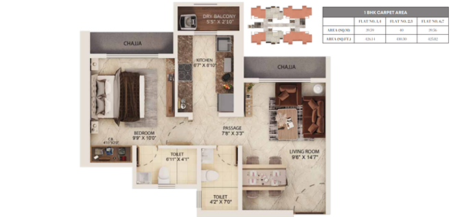 1 bhk floor plan