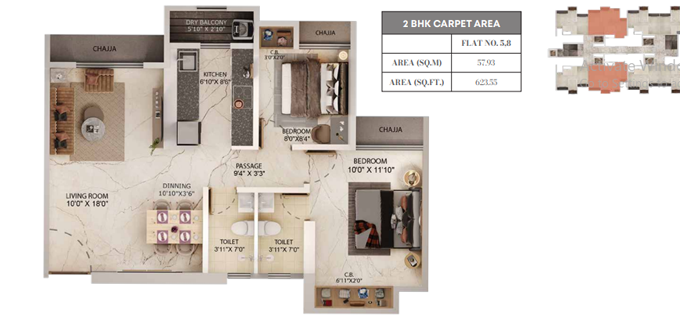 2 bhk floor plan